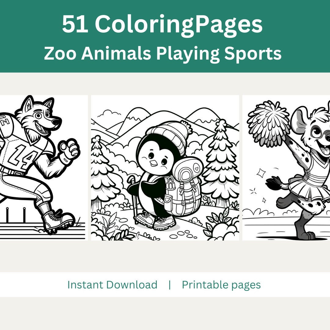 Zoo Animals Playing Sports Coloring Pages, Kids Coloring Pages