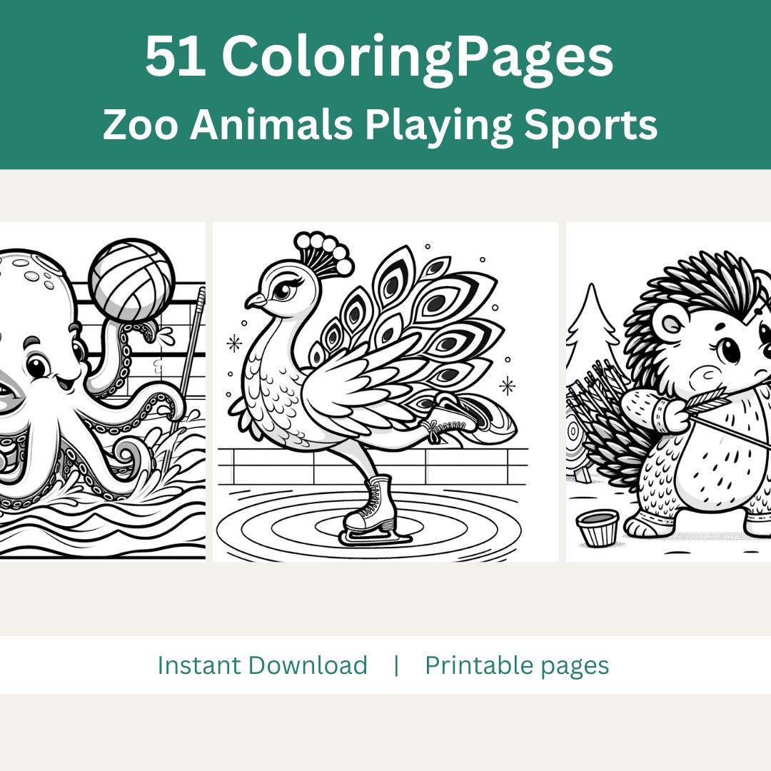 Zoo Animals Playing Sports Coloring Pages, Kids Coloring Pages