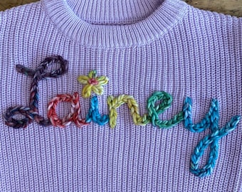 Hand embroidered custom name sweater