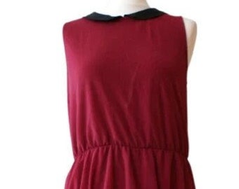 H&M Burgundy Asymetric Dress with Peter Pan Collar | Elegant open back dress with collar