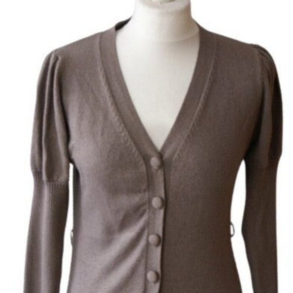 Vintage Y2K Long brown cardigan with buff sleeves and larg buttons