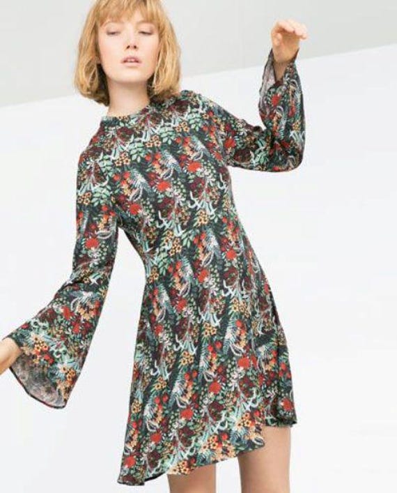 ZARA Floral Mini Dress Long Sleeves Boho Flowers Print Dress Hippie - Etsy  Canada
