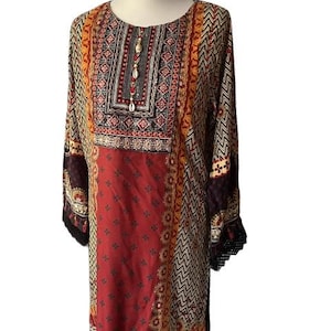 Vintage long dress tunic dress Boho Indian embellished ethnic patterns