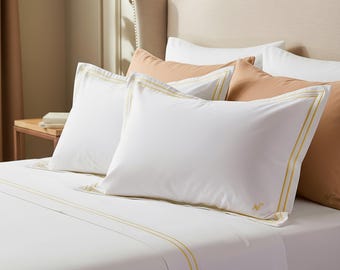 Netbors Embroidered Cotton Sheet Set, 600 Thread Count, Hotel Luxury, Queen/King