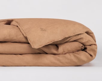 Netbors French Linen Duvet Cover, Stone Washed Khaki, All Season Comfort