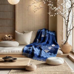 Netbors Australian Wool Throw Blanket: Janpanese Cherry Blossom Design, Soft Gift Blanket (50" x 60")