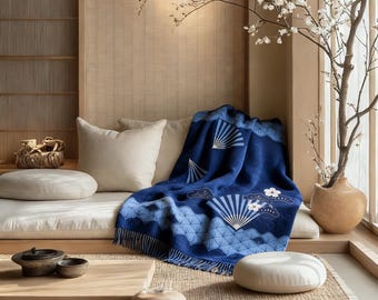 Wool Blanket Australian Throw Japanese Cherry Blossom Design, Soft Gift Blanket (50" x 60")