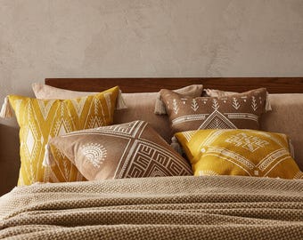 Netbors Embroidered Boho Throw Pillows with Tassels: 18" x 18" Inserts Included