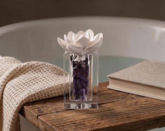 Netbors Handcrafted Ceramic Flower & Crystal Aroma Diffuser Gift Set - Decorative Home Fragrance with Natural Gemstones of Positive Energy