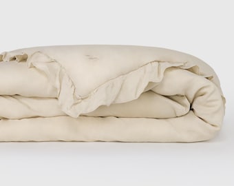 Netbors French Linen Ruffle Duvet Cover, Natural Flax, Button Closure,Farmhouse Chic, Queen/King