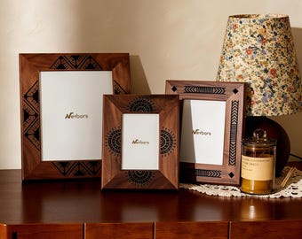 Netbors American Walnut Wood Photo Frame: 8"x10" 5"x7" 4"x6" 3-piece Set, Gift Packaging