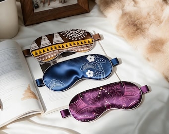Netbors 22mm Mulberry Silk Sleep Mask Velvet Band & Travel Pouch Gift Packaging Patterned