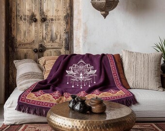 Netbors Australian Wool Throw Blanket: Indian Mandala Lotus Design, Ultra Soft (50" x 60")