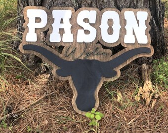 Boys name sign longhorn boys room decor for wall babyshower gift nursery decor farmhouse bedroom boys room