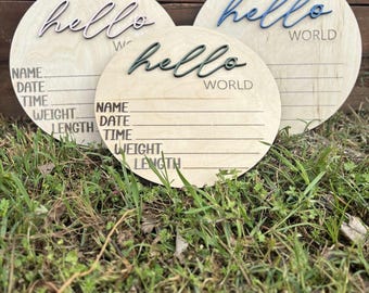 Personalized 3D Hello World Birth Announcement Sign, Newborn Photo Prop