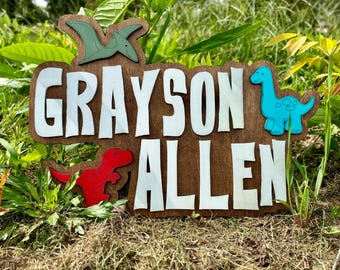 dinosaur bedroom decor name sign for kids room custom Dino signs wall decoration cute Dino themed nursery sign personalized toddler sign