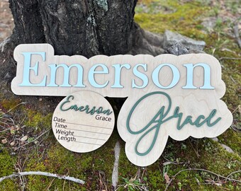 Custom Wood Baby Name Sign with Birth Stats | Nursery Decor