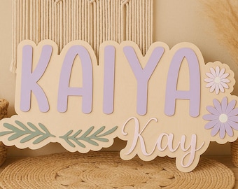 Custom Wooden Name Sign | Floral Nursery Decor, Baby Girl Gift