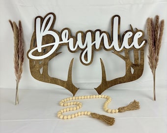 Deer antler name sign for kids room deer name signs wall decor for nursery boho baby shower deer hunting family