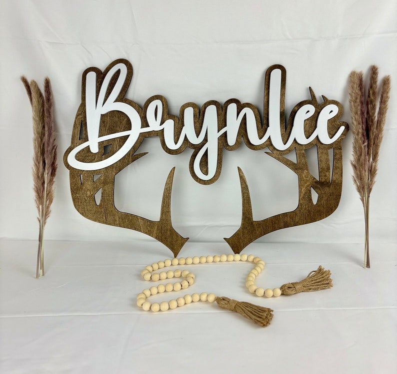 Deer Antler Name Sign for Kids Room Deer Name Signs Wall Decor for
