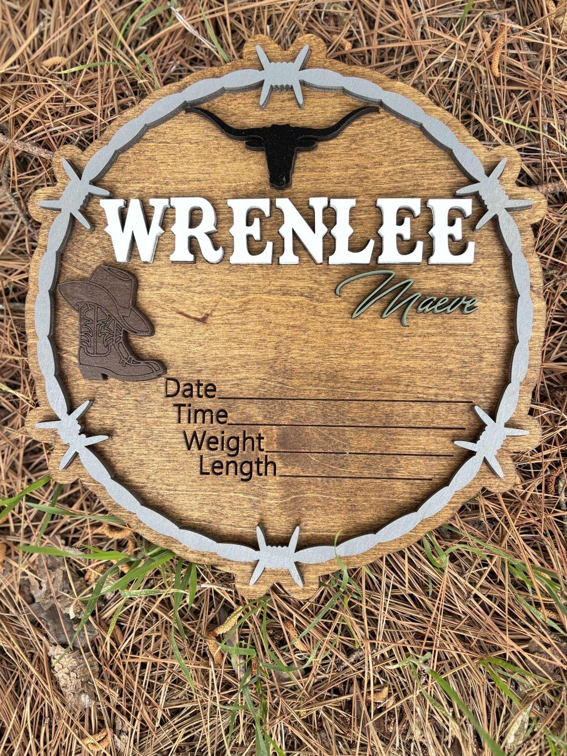 Rustic Western Baby Birth Stat Sign Personalized Wooden Name ...