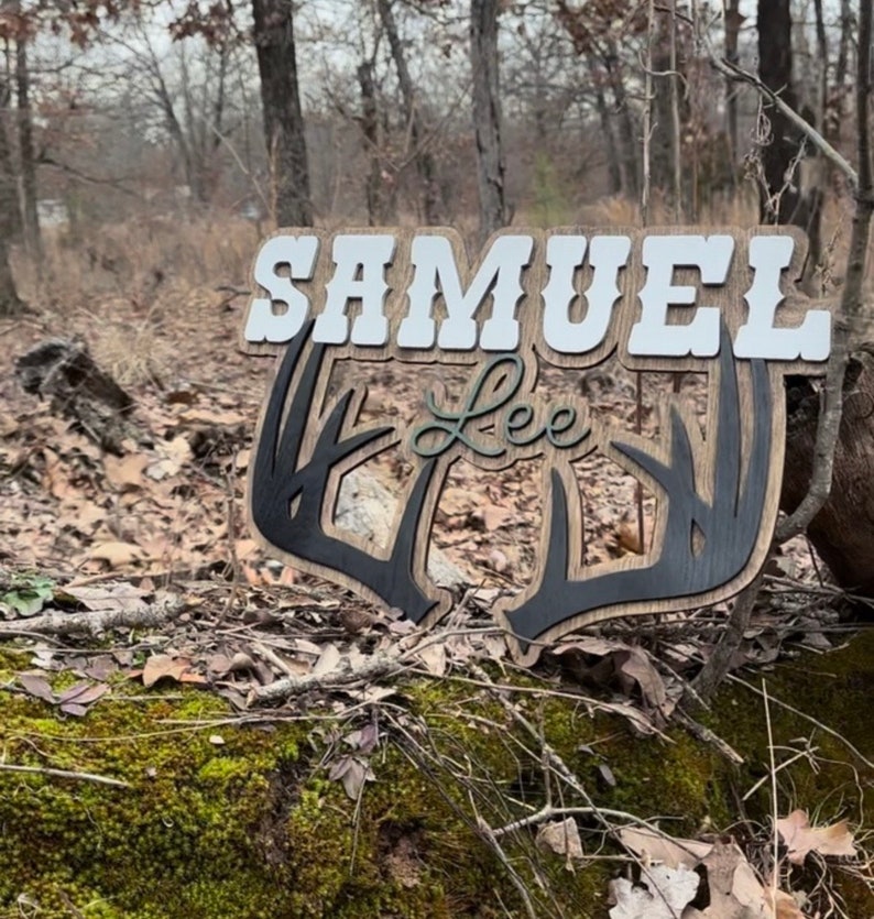 Deer Antler Name Sign for Kids Room Deer Name Signs Wall Decor for