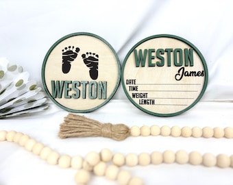 Personalized Baby Birth Stat Sign with Footprint, Newborn Keepsake
