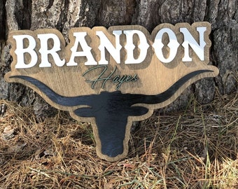 Cow name sign longhorn boys room decor for wall babyshower gift nursery decor farmhouse bedroom boys room