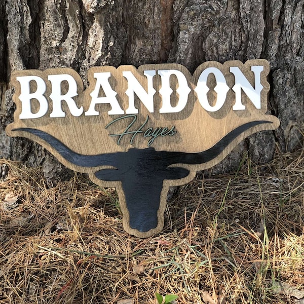 Cow nursery decor western themed name signs for baby boy longhorn bullhorns childs name baby shower gifts for boys