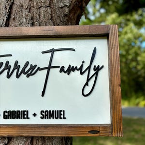 Family Name Sign for Living Room, Wood Framed Sign With Kids Names and ...