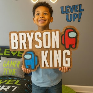 Custom Among Us Name Sign Personalized Gamer Wall Decor Kids Room Gift Impostor Crewmate Themed Nursery Door Sign Art