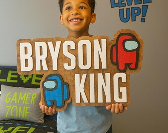 Custom Among Us Name Sign Personalized Gamer Wall Decor Kids Room Gift Impostor Crewmate Themed Nursery Door Sign Art