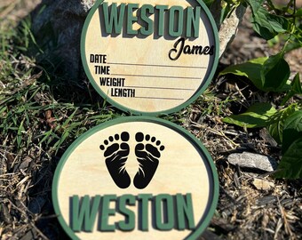 Newborn Baby Footprint Wood Sign – Personalized Birth Stats Keepsake