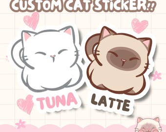 Custom Cat Sticker With Name | Personalised Pet Sticker | Gift for Cat Lover | 13 Different Coats | Cat Loaf Sticker