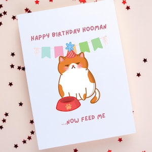 Carte de voeux drôle de chat Carte de joyeux anniversaire | Joyeux anniversaire Human Hooman | Calicot orange | Cadeau d'anniversaire pour amoureux des chats