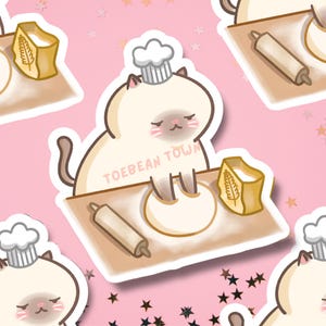 Sticker chat mignon | autocollant drôle de chat | Chat Cuisson Pétrir De La Pâte Faire Des Biscuits | Brillant holographique | cadeau pour amoureux des chats, enfants, enfants