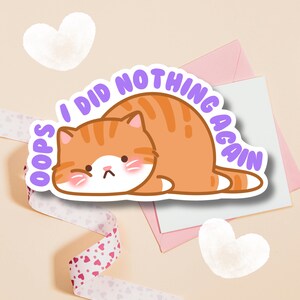 Sticker mignon chat paresseux | Tabby orange gingembre mignon drôle | Autocollants mats holographiques en vinyle pour bouteille d'eau pour ordinateur portable | Cadeau pour amoureux des chats