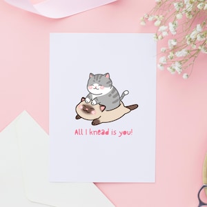 Carte de voeux chat mignon pour anniversaire de la Saint-Valentin | Vous ne faites que pétrir | Cadeau pour amoureux des chats