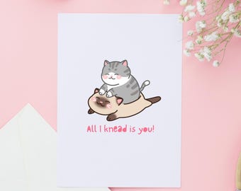 Carte de voeux chat mignon pour anniversaire de la Saint-Valentin | Vous ne faites que pétrir | Cadeau pour amoureux des chats