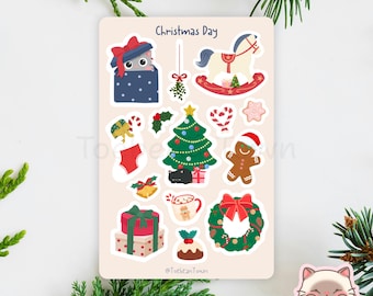 Sticker Sheet | Christmas Holiday Winter Festive | Bullet Journal, Scrapbook, Planner, Stationery | Handmade Art Illustration
