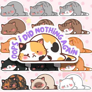 Sticker chat paresseux Chonky | Gris, gris, orange, gingembre, rayures marron tigré, smoking, noir, néant, blanc, siamois, écaille, calicot