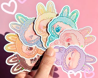 Labubu Stickers Have A Seat Colorful Pastel Holographic | Sisi, Hehe, Baba, Zizi, QuQu, Dada, and DuoDuo