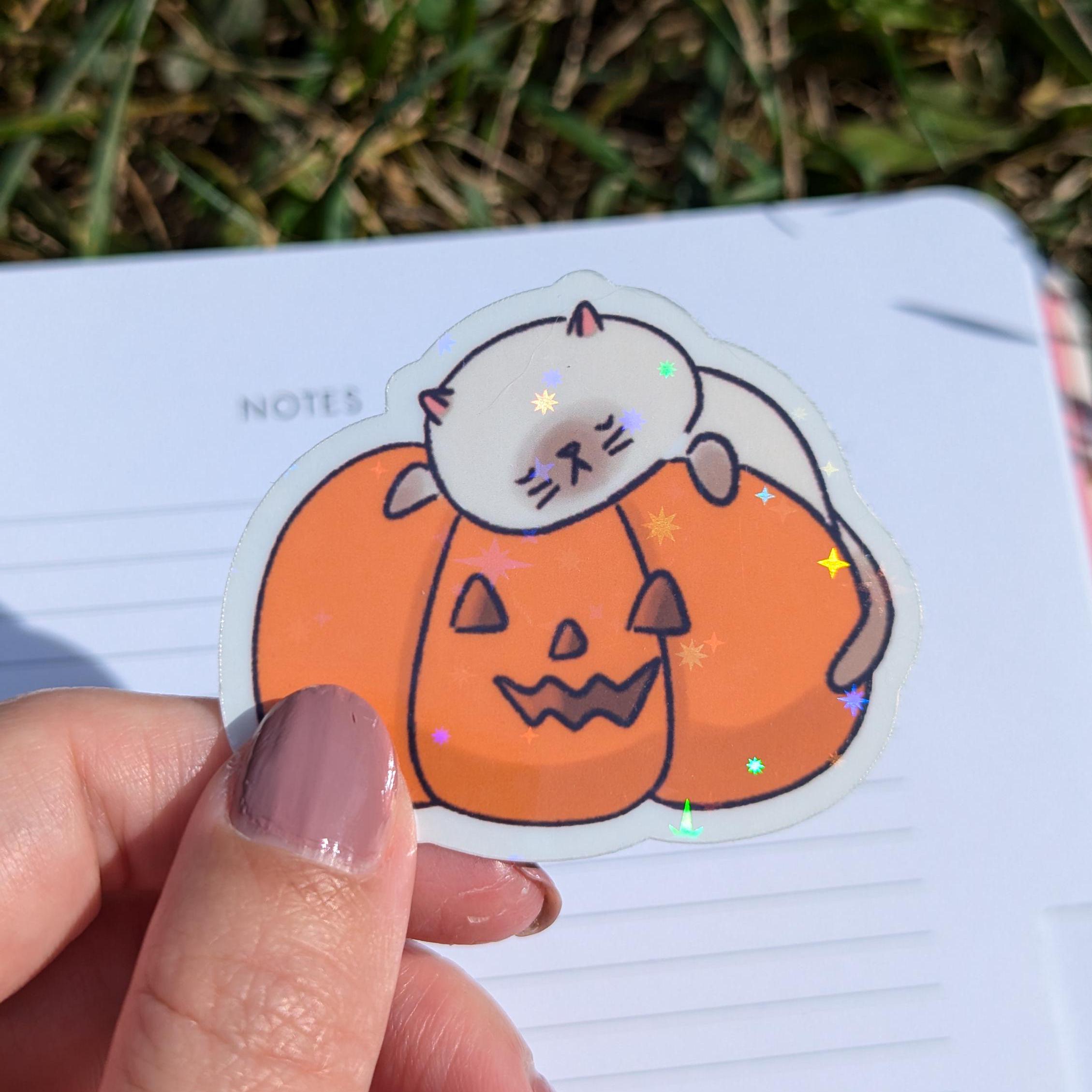 Cute Cat Sticker | Pumpkin Sticker | Halloween Sticker | Funny Cat ...