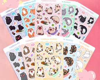 Toebean Diaries Cat Sticker Sheet | Grey/Gray Orange/Ginger Brown Tabby, Black White/Tuxedo, Black/Void, White, Siamese, Tortie, Calico