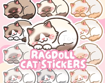 Cute Ragdoll Cat Stickers | Long Hair Cat Stickers | Seal Point, Chocolate Point, Blue Point, Lilac Point, Flame Point, Cream Point