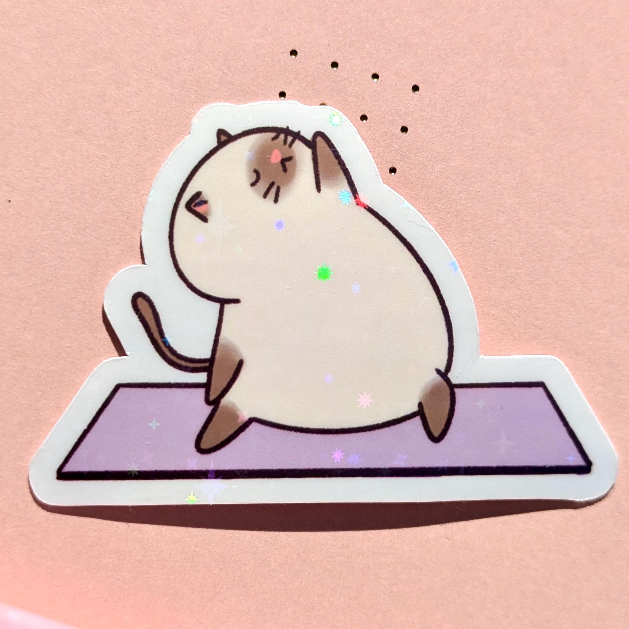 Active Cat Sticker Cute Cat Sticker | Funny Cat Sticker | Cat Doing Yoga | Holographic ...
