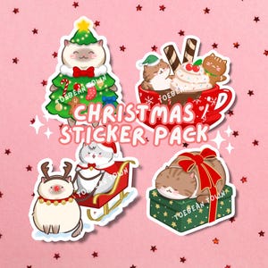 Lot d'autocollants mignons de chat de Noël | Sticker holographique pour bouteille d'eau pour ordinateur portable en vinyle brillant | Cadeau de Noël pour les amoureux des chats