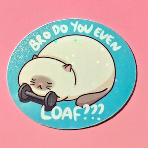 chat idiot drôle mignon de Zazzle.be Liste d'envies Vous avez des idées ? Entraînement de gymnastique Cat Meme Loaf | Vinyle holographique brillant | Gourde pour ordinateur portable | Cadeau pour amoureux des chats
