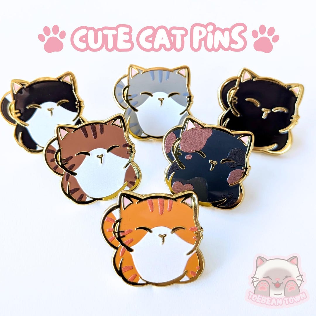 Triangular Cat Pin Cute Cat Enamel Pin 1” | Black, Tuxedo, Tortie, Ginger, Gray, Brown ...