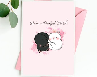 Cat Valentine’s Day, Anniversary Card | We’re A Purrfect Match | Card For Him, Her, Girlfriend, Boyfriend, Wife, Husband, Cat Lover